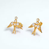 Pearl Zircon Little Swallow Sterling Silver Stud Earrings